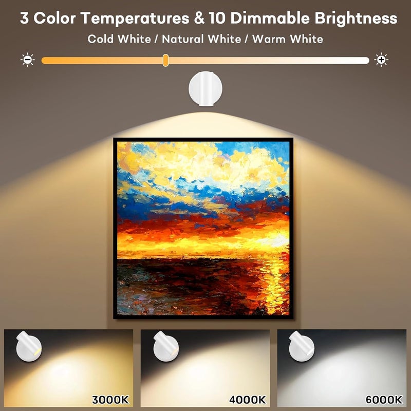 Lightess Spotlights Indoor with Remote, 6000mAh Wireless Spot Lights Indoor LED Uplighting with 3 Color Temperature, Rechargeable Battery Operated Spotlight for Plant Artwork Painting, 2 Pack White - Image 2